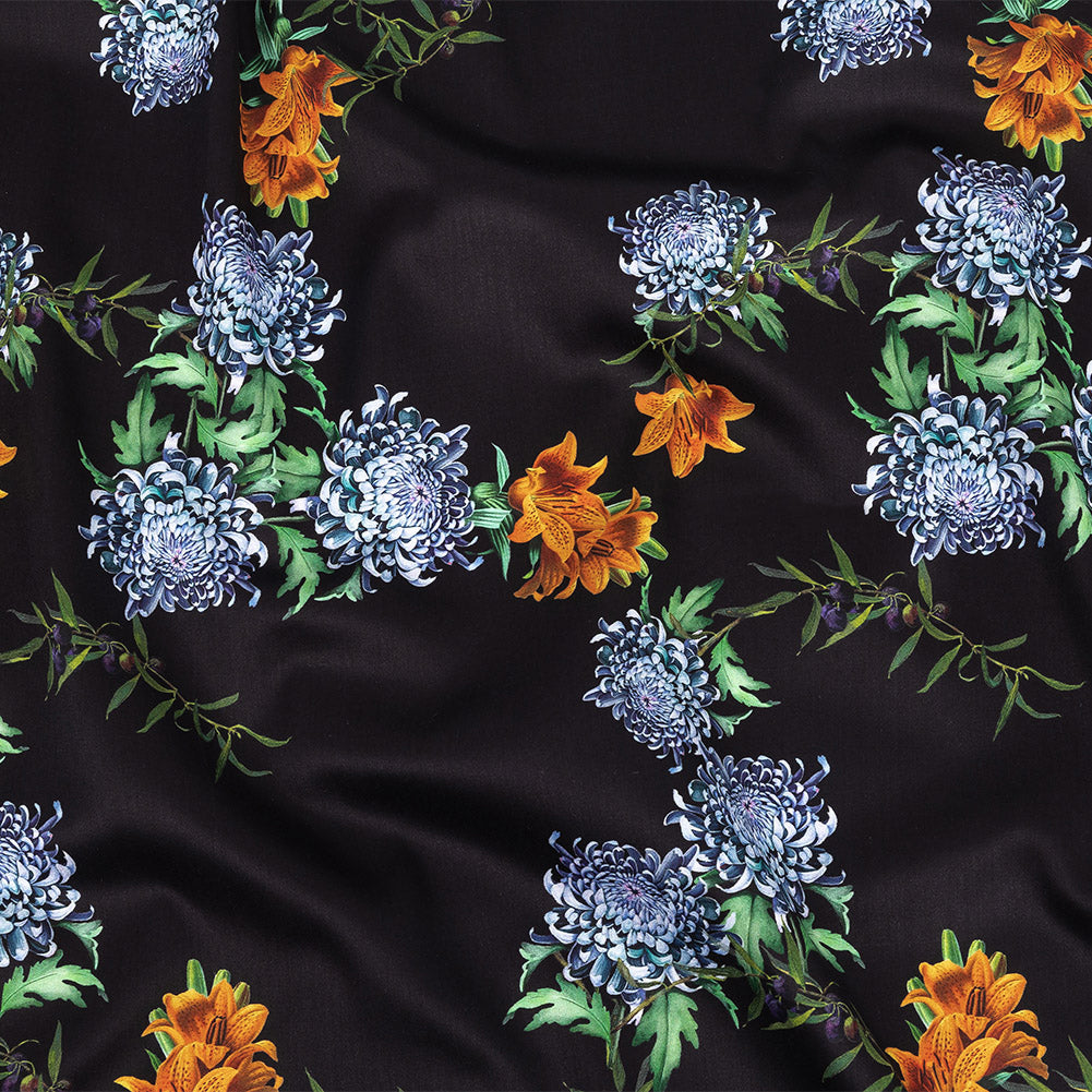 Mercerized Organic Egyptian Cotton Shirting - Tiger Lilies and Chrysanthemums - Ravello Collection - Joann Fabrics