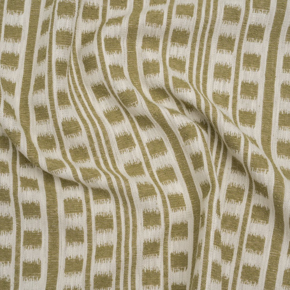 Polyester and Cotton Home Decor Jacquard - Olive Ikat Squares in Stripes - British Imported - Joann Fabrics