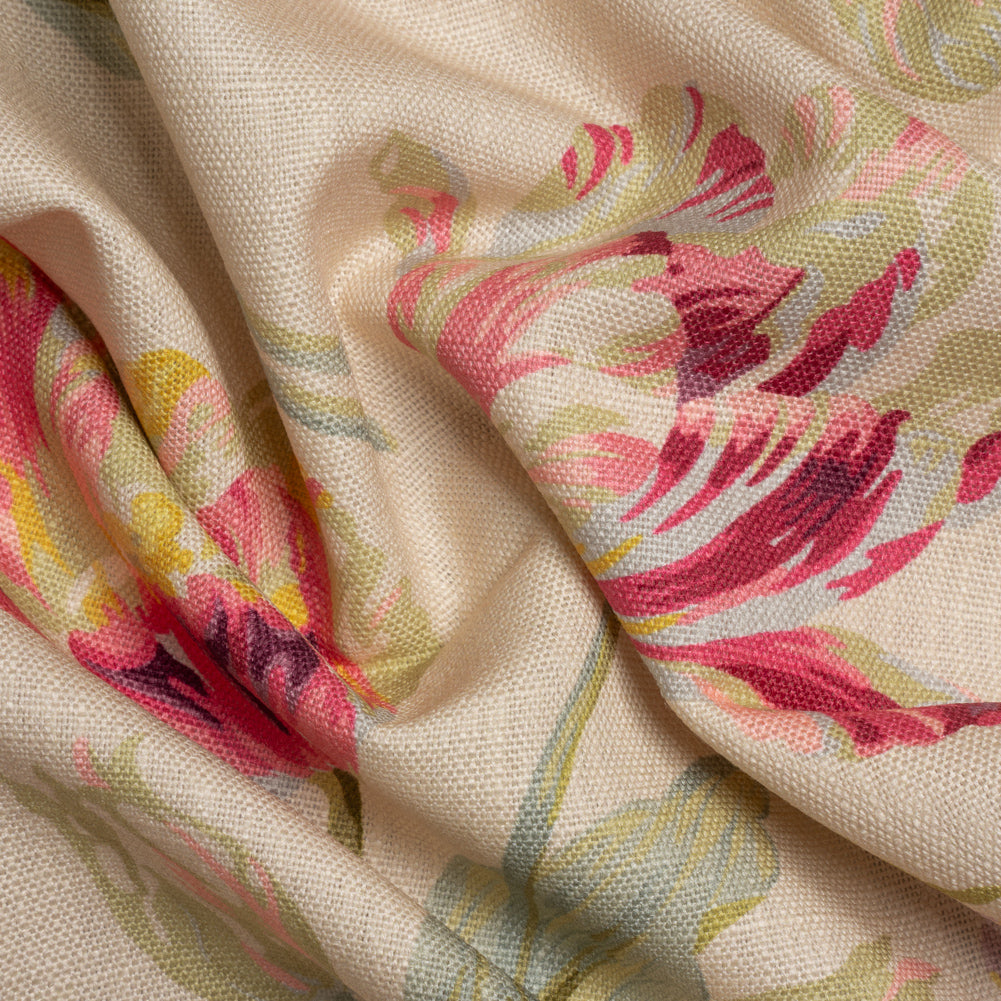 Viscose and Linen Drapery Woven Print - Cranberry Painting Flowers - British Imported - Joann Fabrics