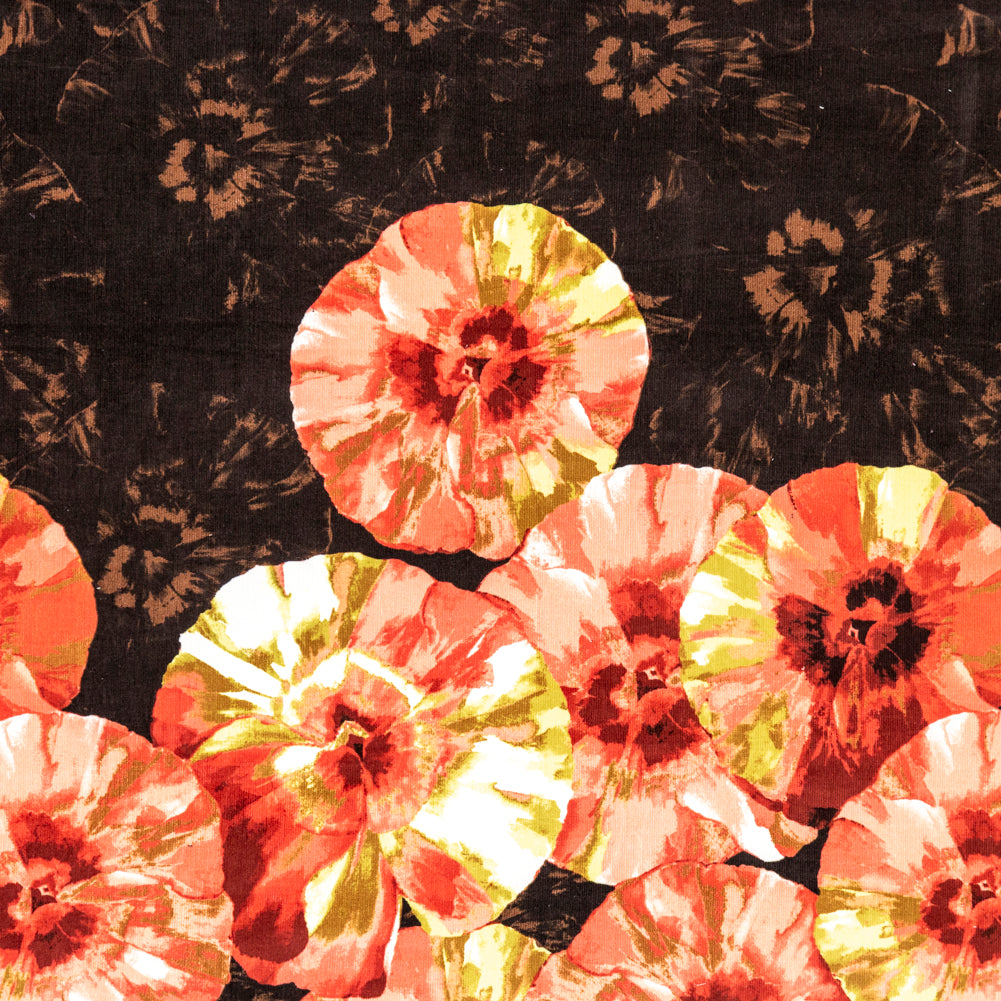 Coral, Yellow and Brown Floral Stretch Corduroy Panel - Joann Fabrics