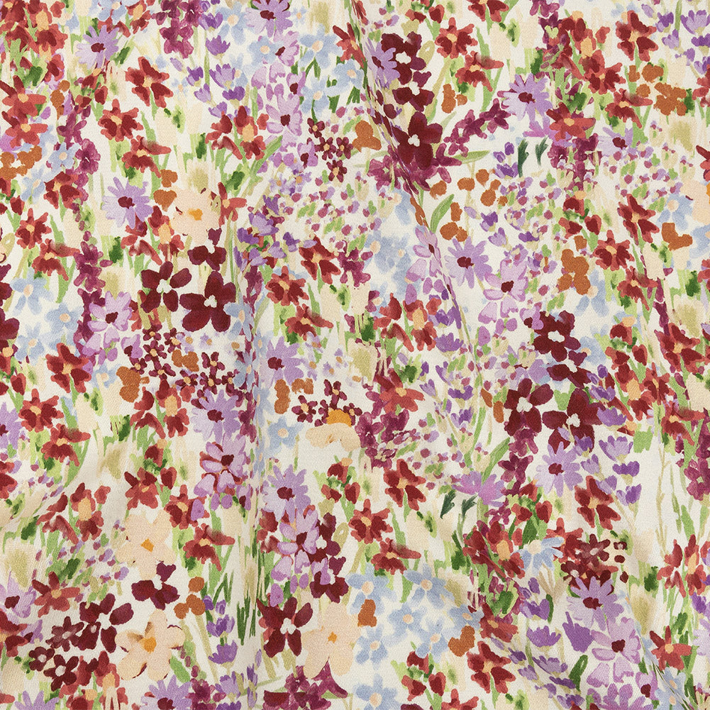 Stretch Cotton Twill Print - Off-White and Purple Floral - Mood Exclusive Wildflowers Willing - Joann Fabrics