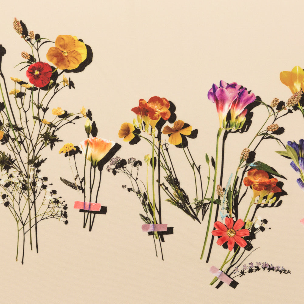 Stretch Polyester Crepe Panel - Cream and Rainbow Floral - The Power of Will Print - Mood Exclusive Crow Collection - Joann Fabrics