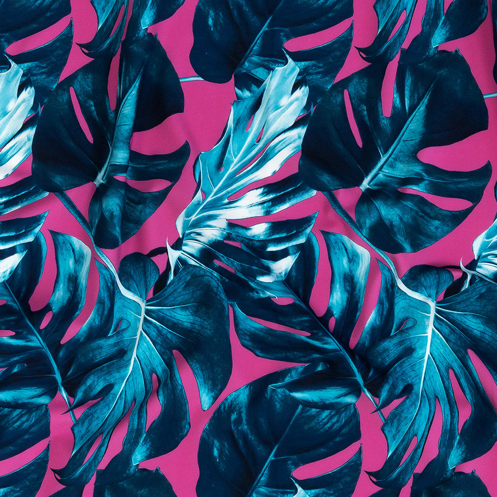 Magenta and Teal Foliage Caye UV Protective Compression Swimwear Tricot with Aloe Vera Microcapsules - Joann Fabrics