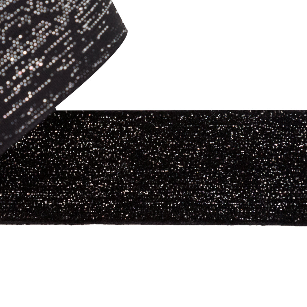 Italian Black and Silver Glitter Velvet Ribbon - 1