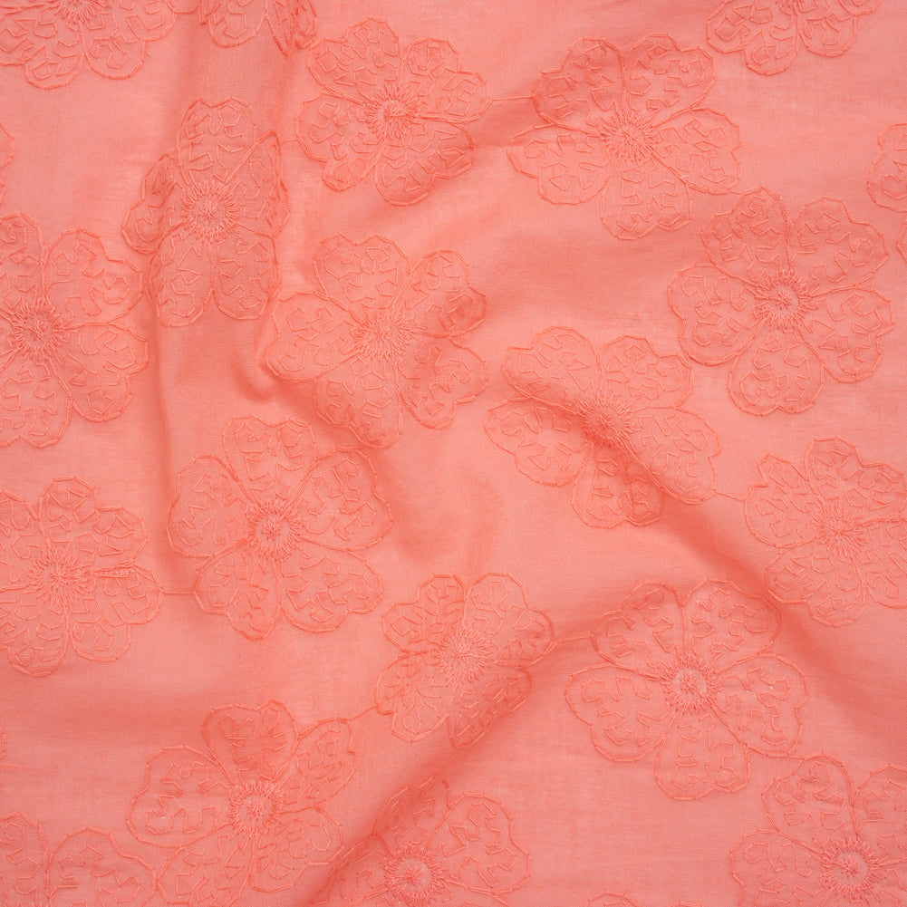 Embroidered Eyelet Cotton Voile - Warm Coral Big Tossed Flowers - Naomi Collection - Joann Fabrics