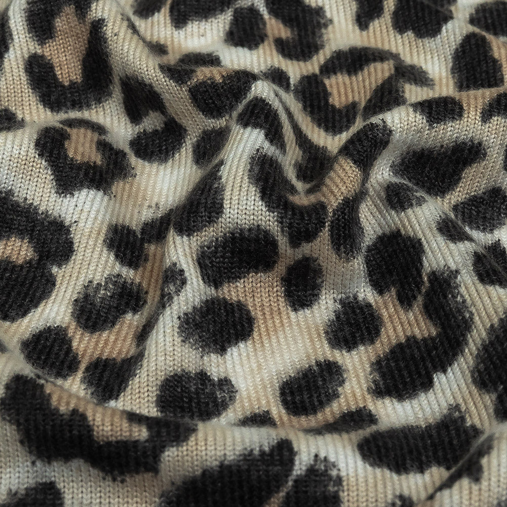 White, Tan and Forged Iron Cheetah Print Stretch Polyester Sweater Knit - Joann Fabrics