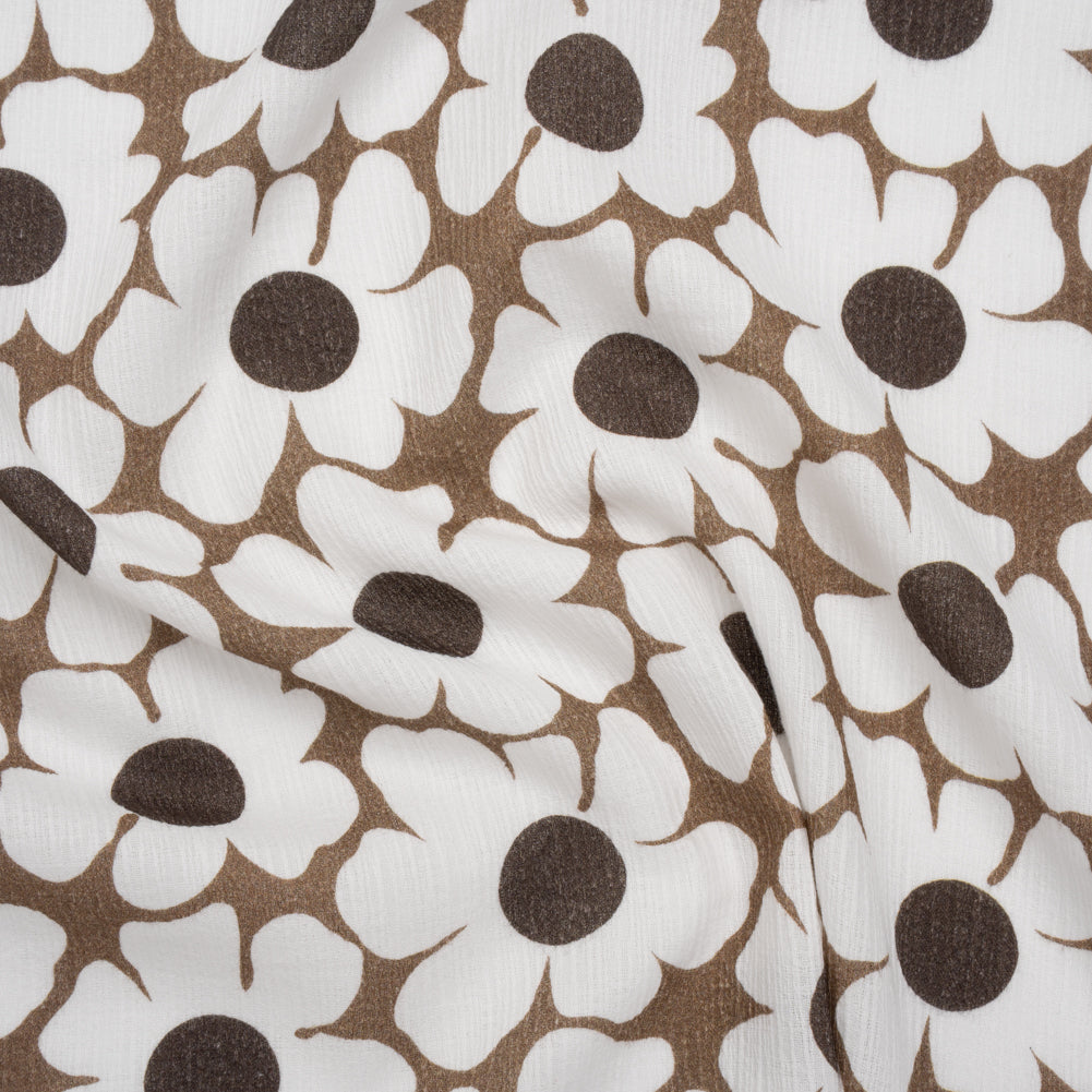 Slubbed Gauzy Cotton Woven - Brown and White Retro Daisies - Mood Exclusive Dancing Daisies Print - Joann Fabrics