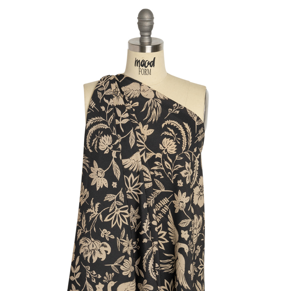 Mood Exclusive Black Pheonix Flowers Sustainable Viscose and Polyester Twill - Joann Fabrics