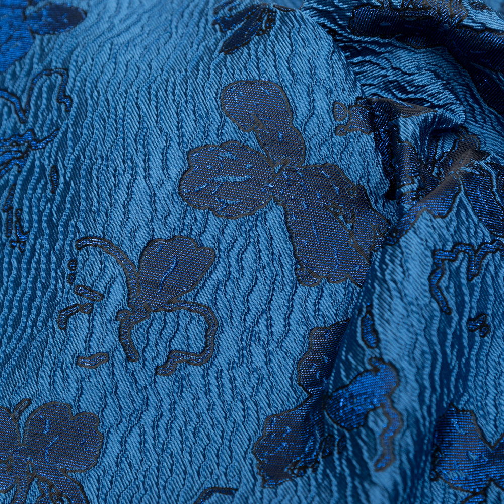 Metallic Baleine Blue and Black Floral Luxury Brocade - Joann Fabrics
