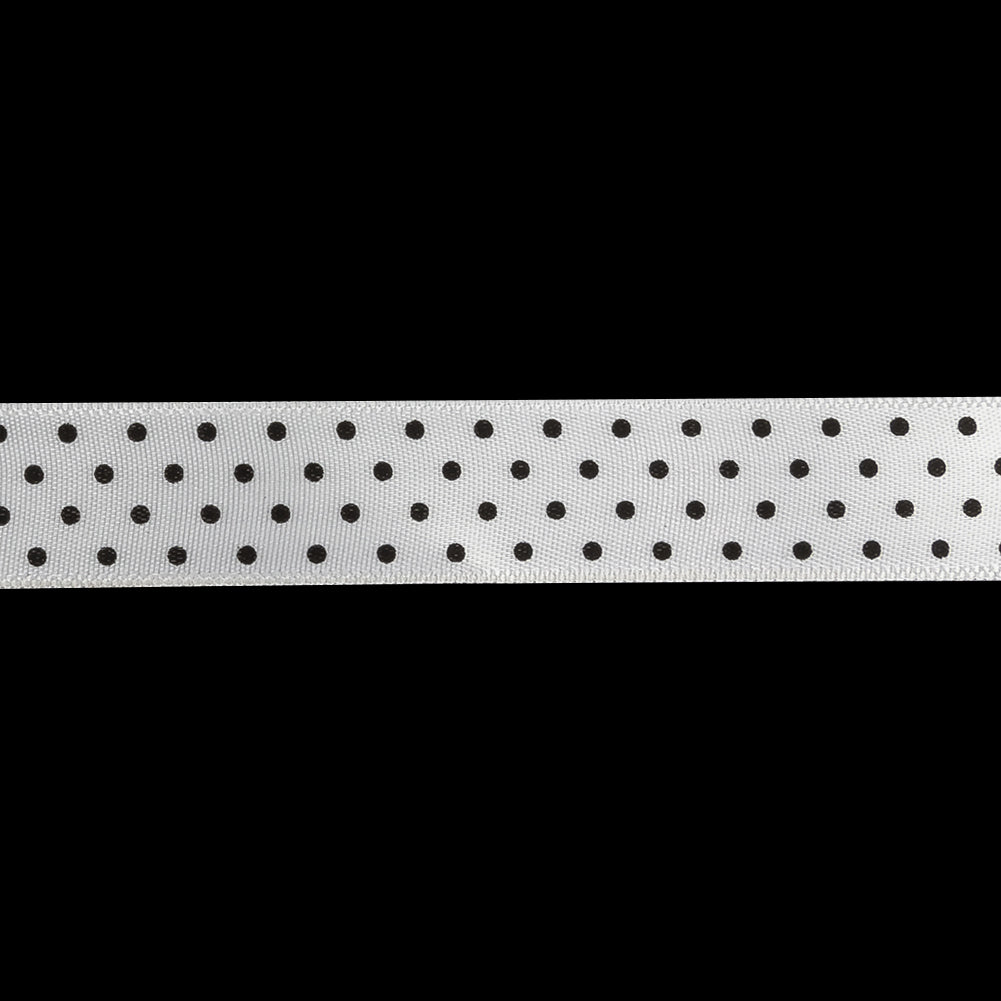 White and Black Polka Dots Satin Ribbon - 0.625