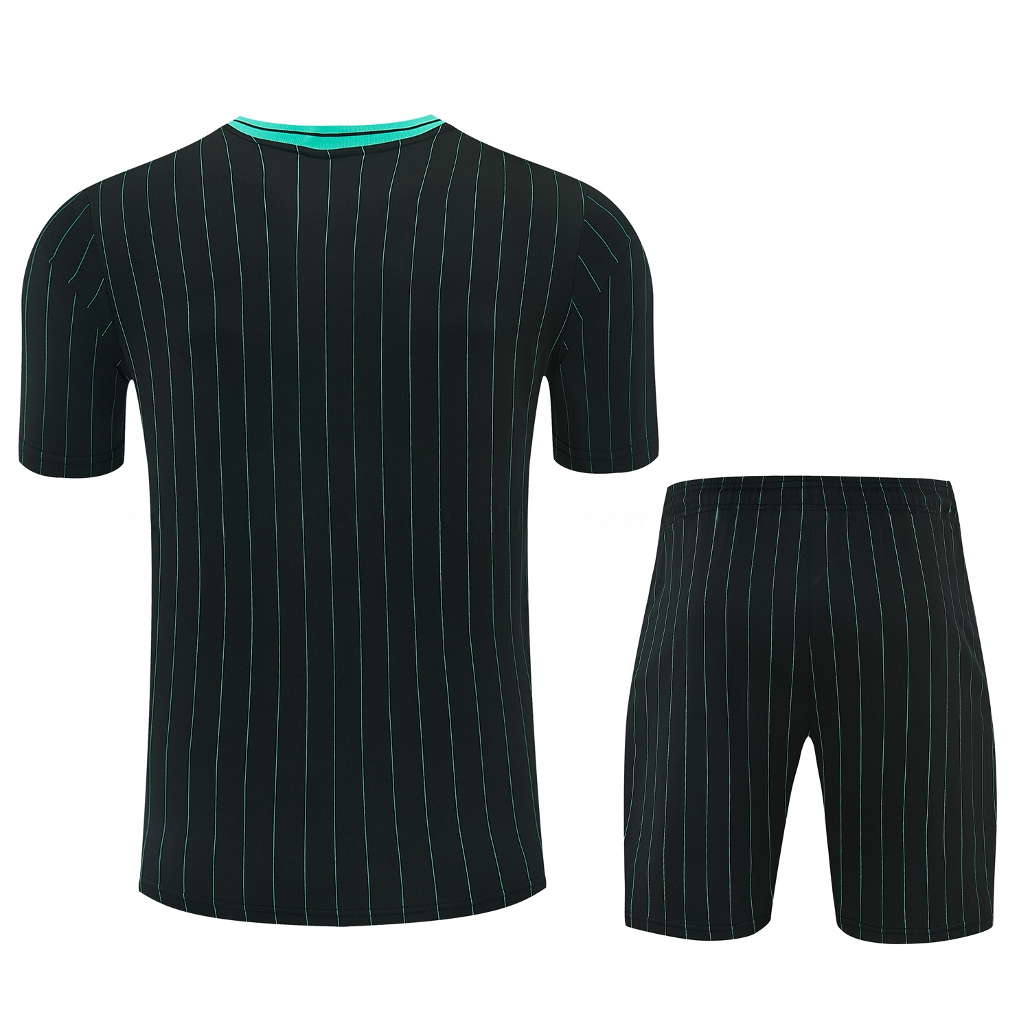 Liver.pool 25-26 Retro Style Short-Sleeve Training Set - Black With Teal Stripes And Accents Top & Pants - UnitedFutballJersey