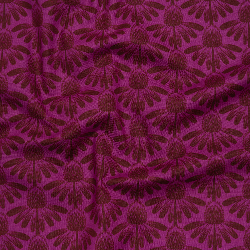 Printed Quilting Cotton by Anna Maria Textiles for Northcott - Magenta Coneflower Floral - Indelible Collection - Joann Fabrics
