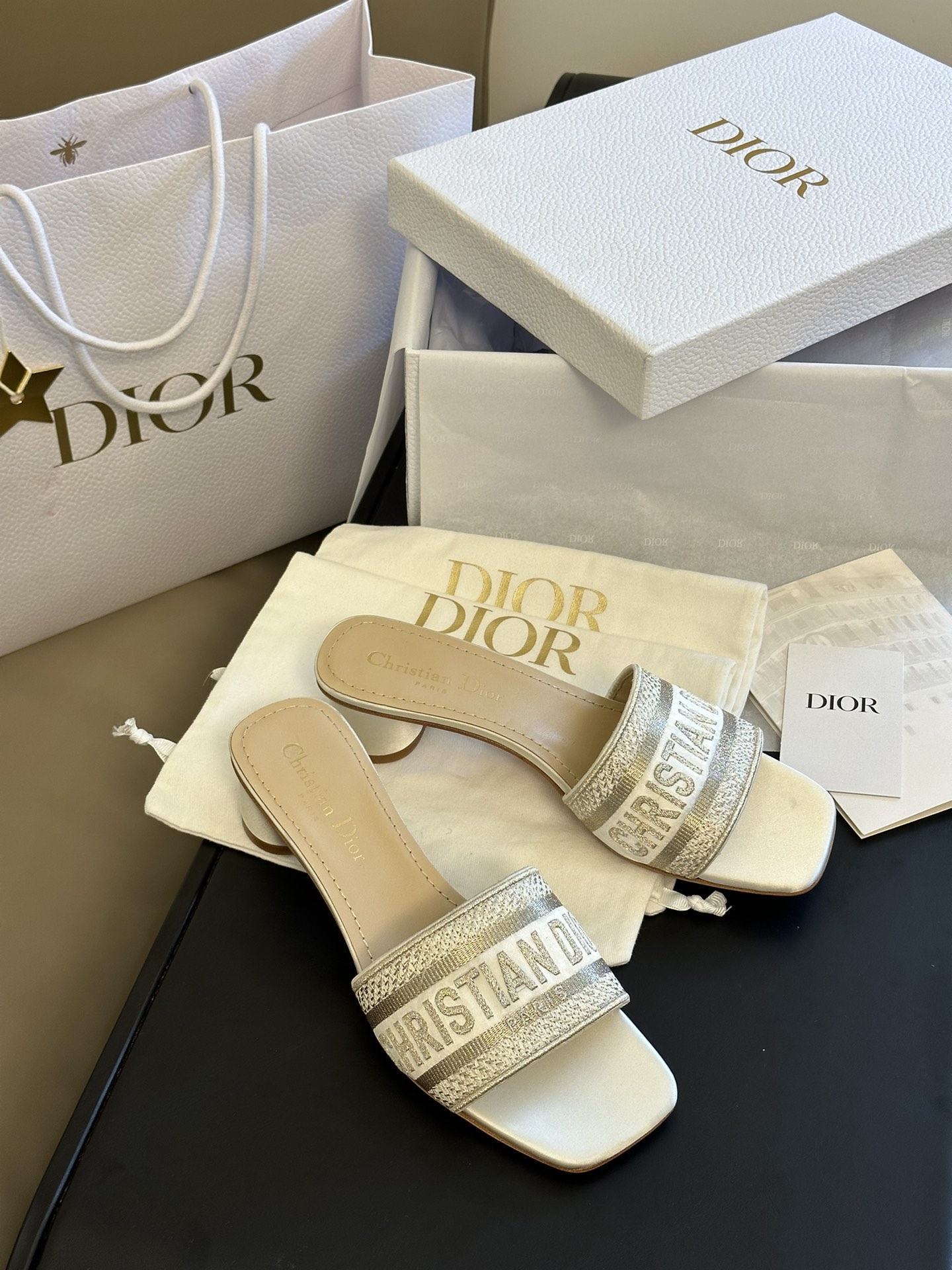 Dior New Women's Embroidered Slide Sandals — Stylish, Lightweight, and Versatile Open-Back Footwear with a Rounded Heel
