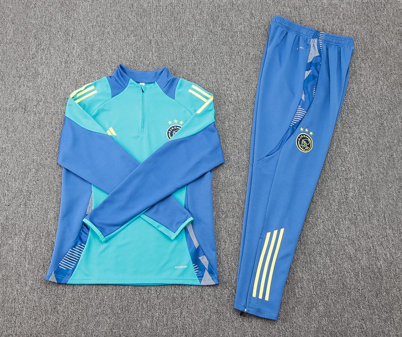 2024/2025 Ajax Half-Pull Training Suit Baby Blue Football Shirt 1:1 Thai Quality Set
