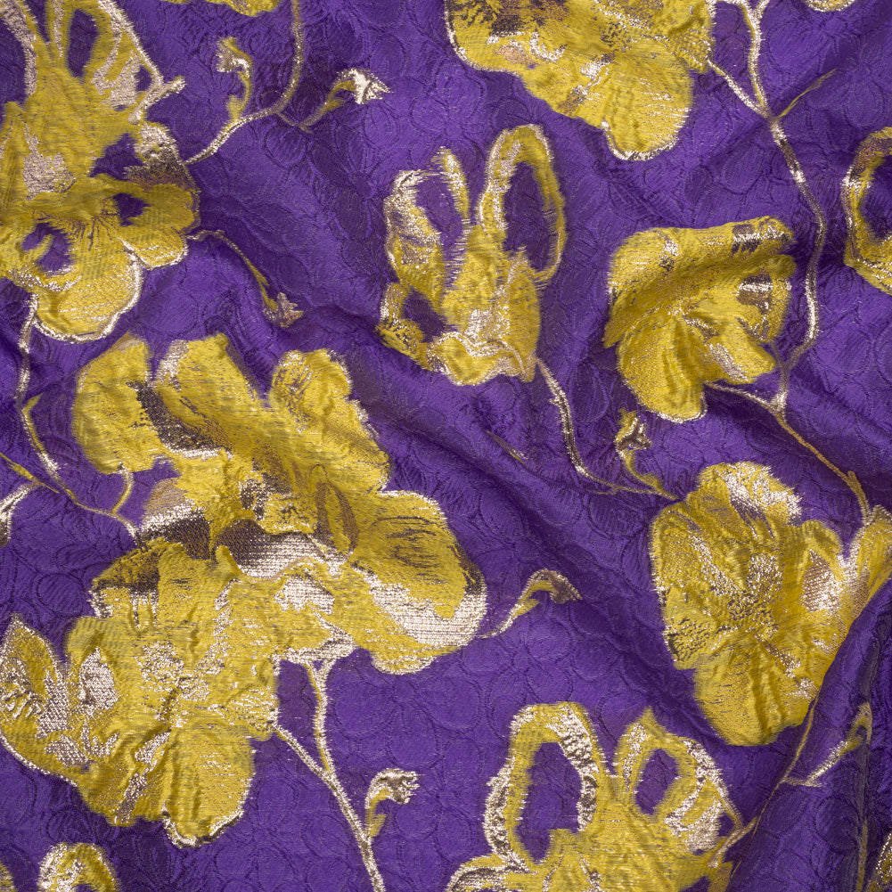 Metallic Brocade - Purple, Yellow and Gold Flowers on Flowers - Joann Fabrics