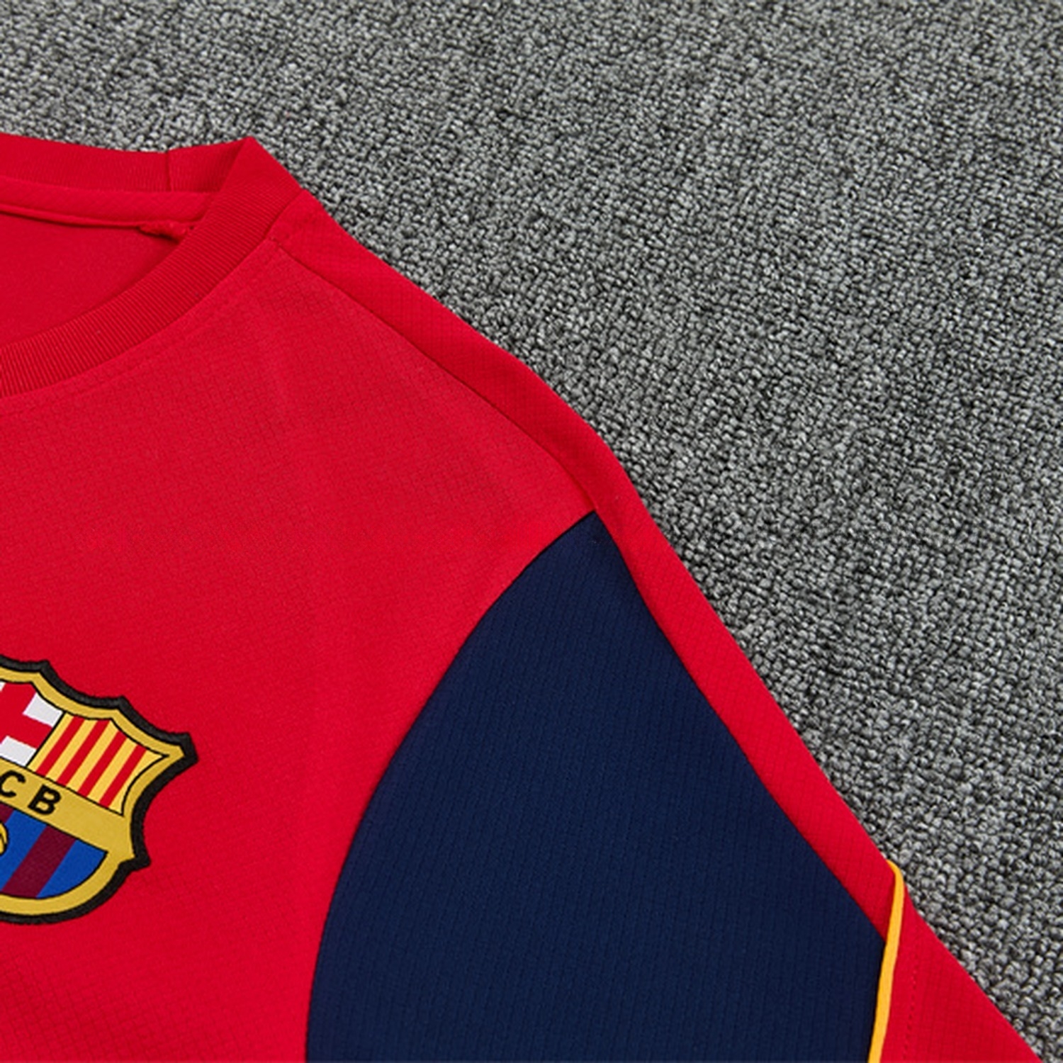 Barcelona 26-27 Kids Short-Sleeve Training Set - Red Top & Deep Blue Shorts - UnitedFutballJersey