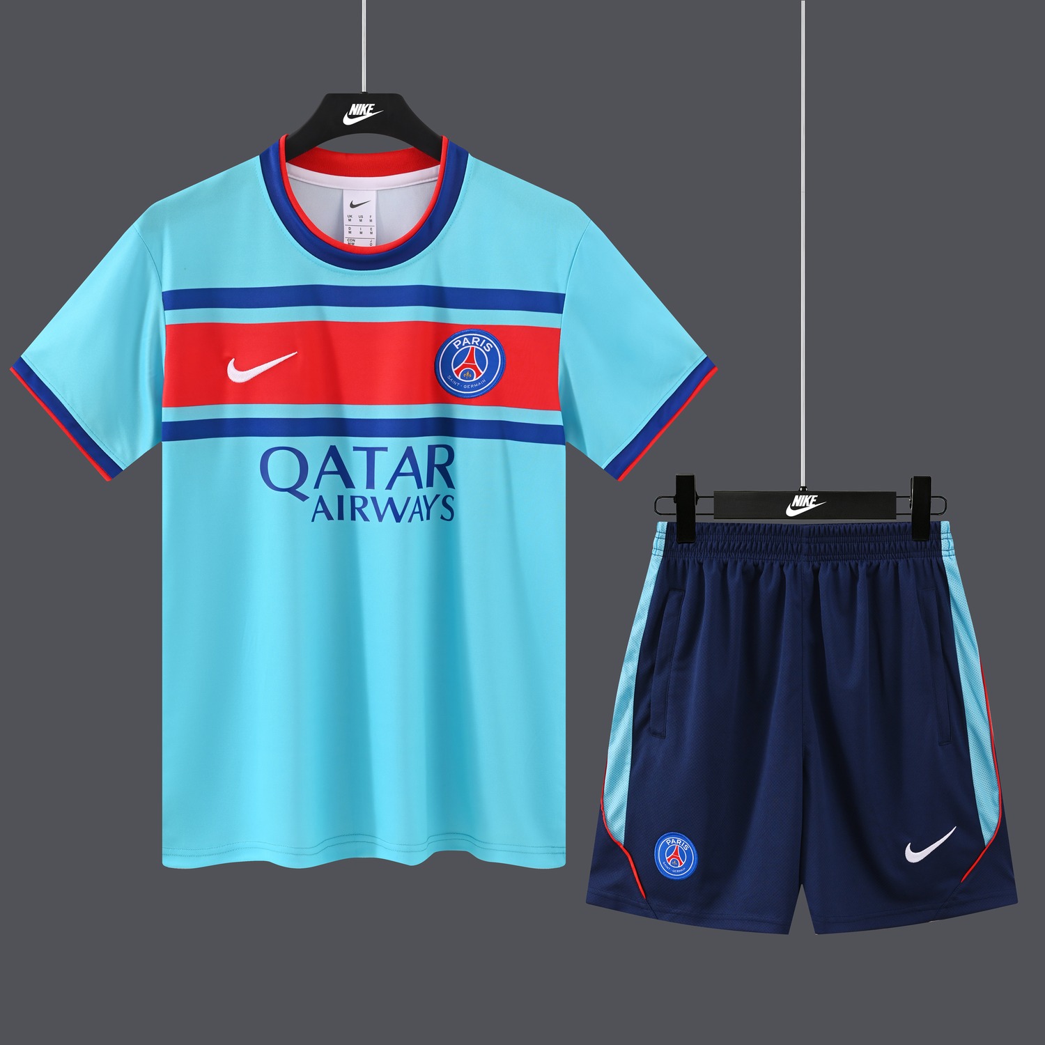 Paris Saint-Germain PSG 26-27 Short-Sleeve Training Set - Lake Blue Top & Deep Blue Shorts - UnitedFutballJersey