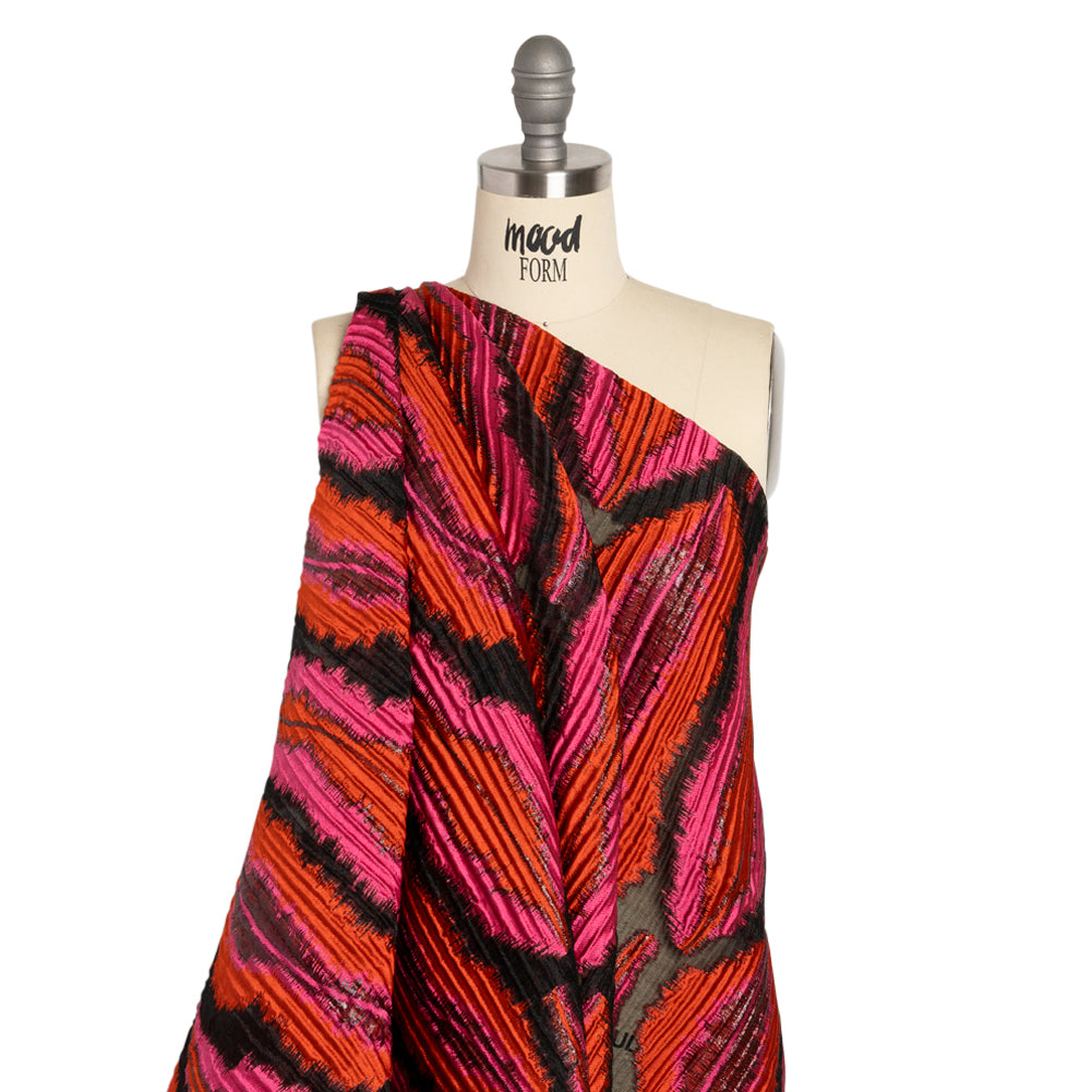 Metallic Red, Pink and Black Abstract Islands Ribbed Burnout Luxury Brocade - Joann Fabrics