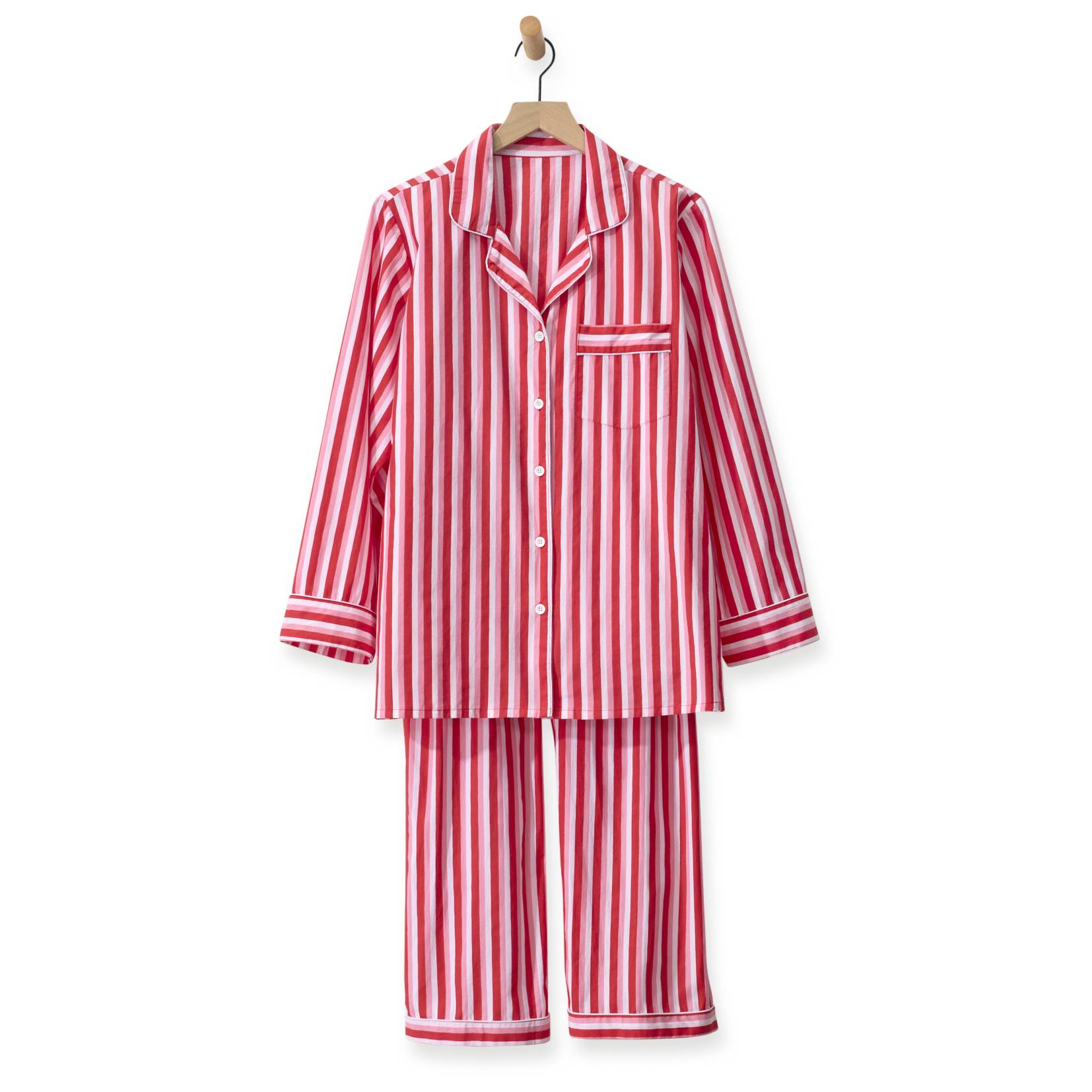 Striped Cotton Pajama Set, Button Front, Piping Trim - Northstyle Catalog
