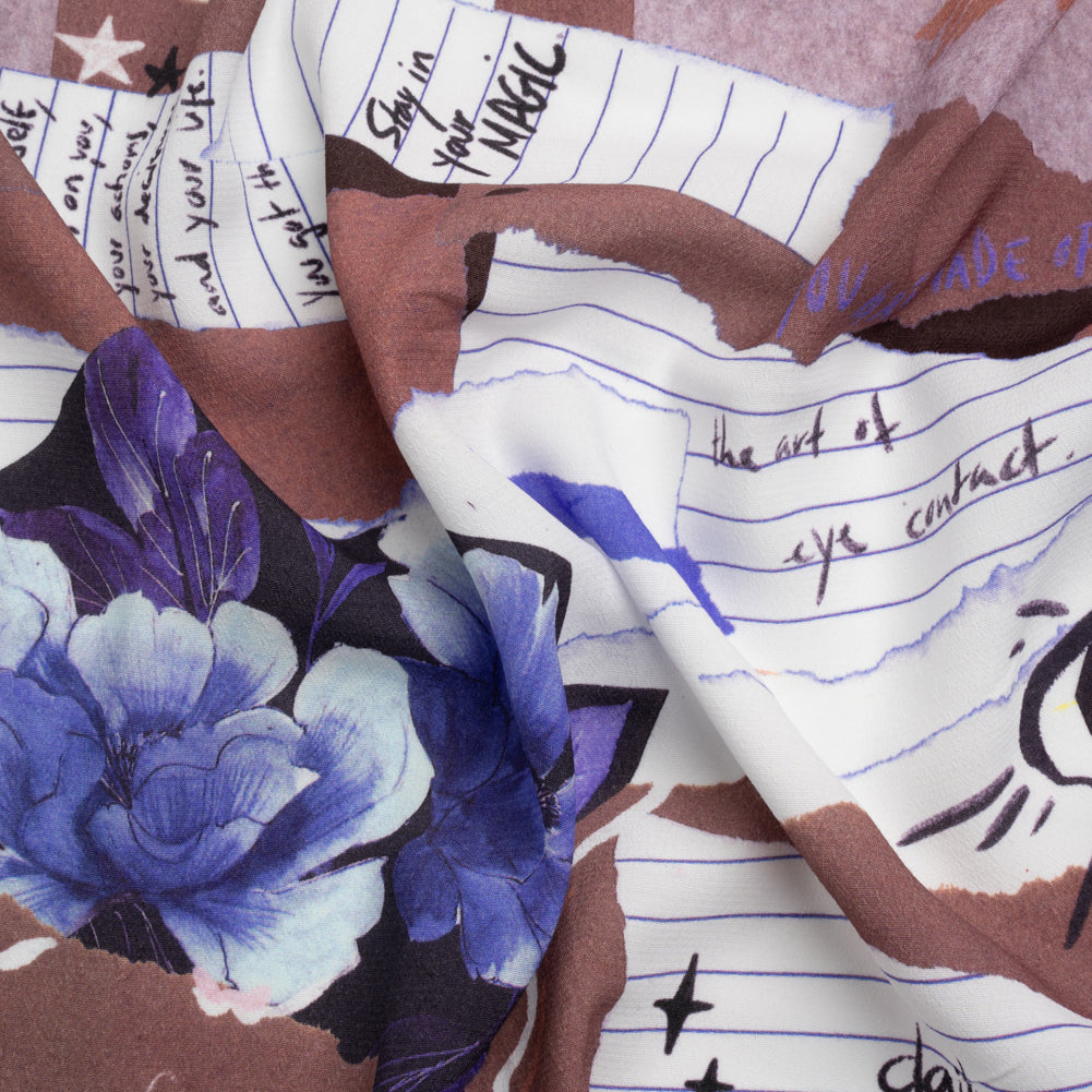 Sustainable Viscose Crepe Print - Mauve and Blue Note Patchwork - Mood Exclusive Scraps of Self - Joann Fabrics