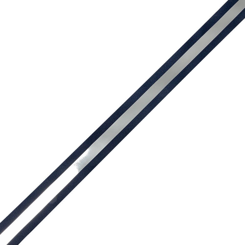 Italian Navy and Silver Reflective Grosgrain Ribbon - 1.0625