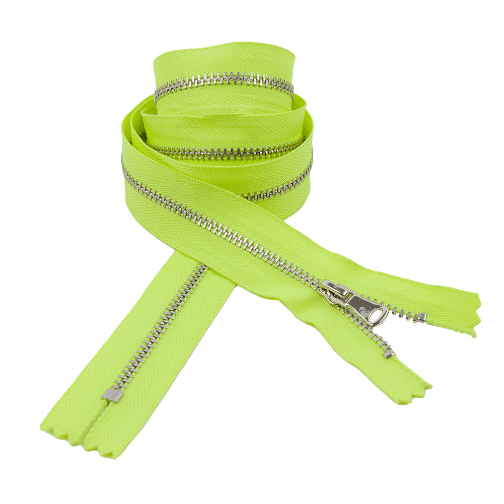 Neon Lime and Silver T3 Closed End Metal Zipper - 36