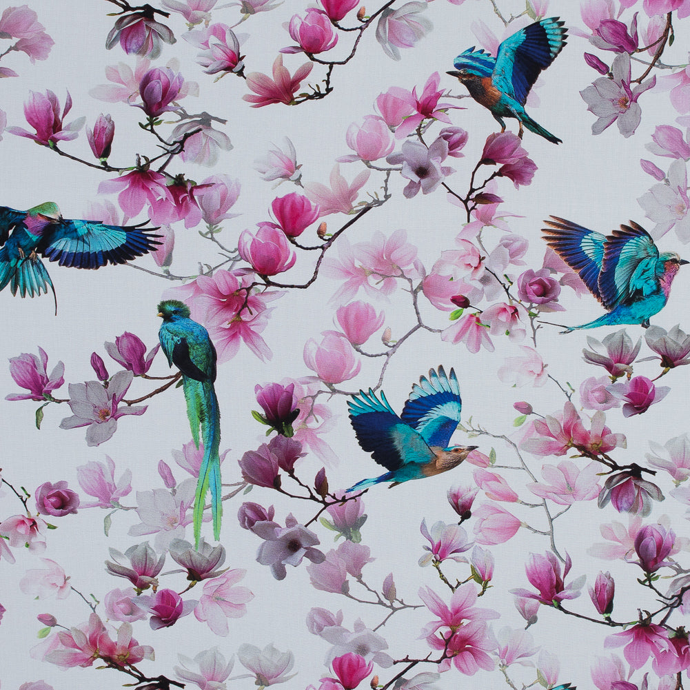 Organic Viscose Batiste - Pink and Blue Flowers and Birds - Joann Fabrics