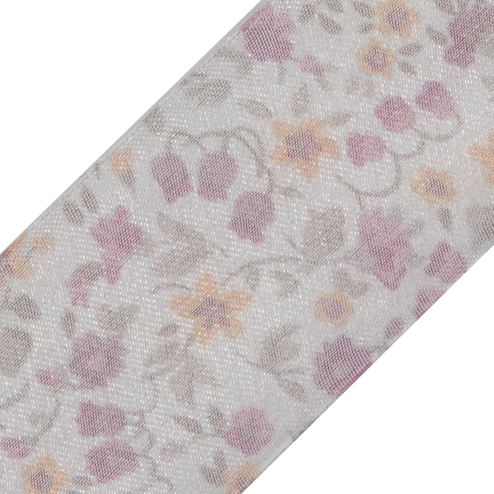 Pink Floral Printed Sheer Ribbon - 1.5