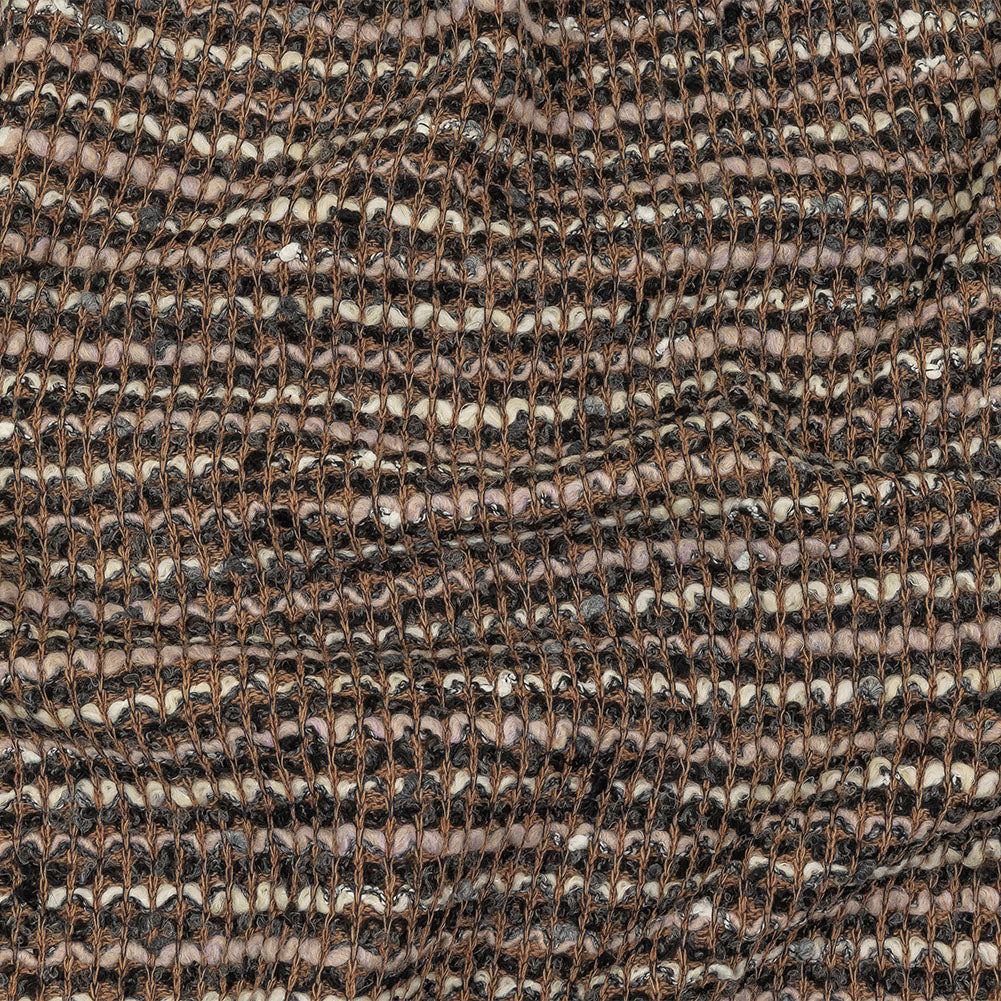 Italian Tan, Charcoal and Cream Striped Boucle Chunky Wool Knit - Joann Fabrics