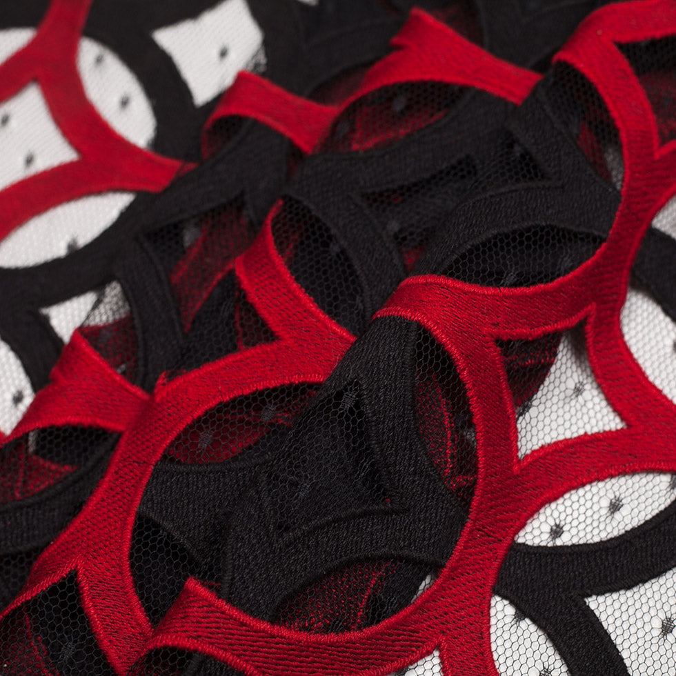 Black and Red Circular Geometric Nylon Lace with Netting - Joann Fabrics