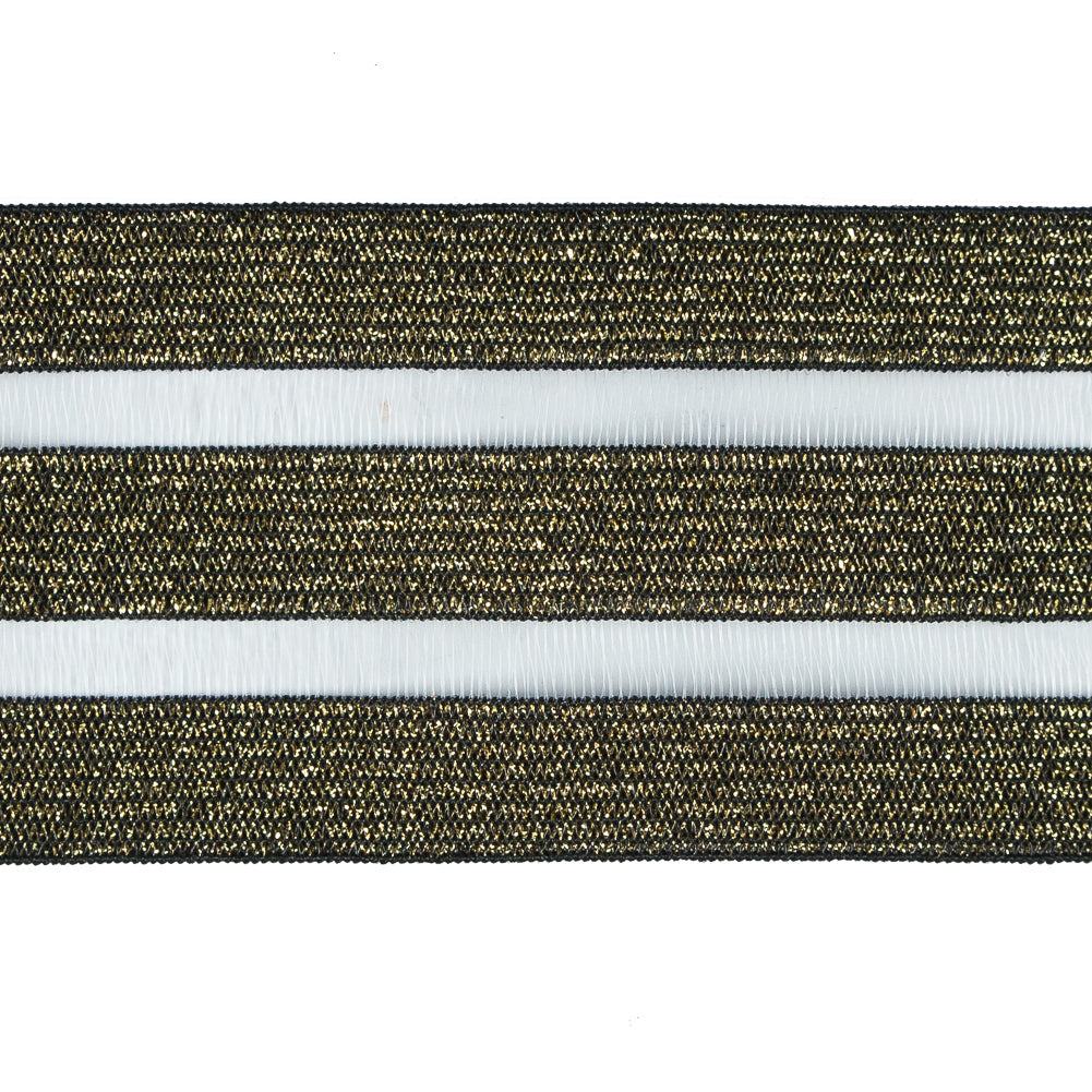 Italian Metallic Gold Elastic Trim with Sheer Stripes - 2