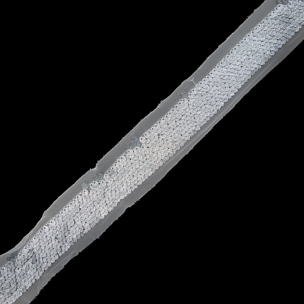 Silver Sequins on White Mesh Trim - 1.25