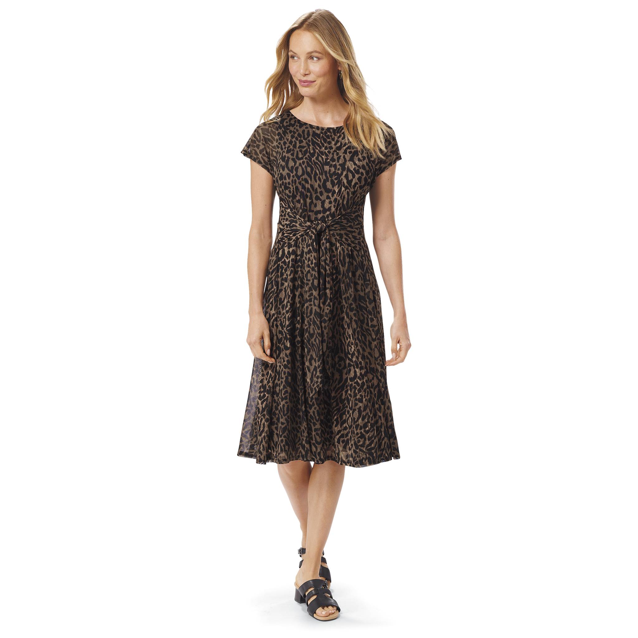 Tie-Front Mesh Dress, Semi Sheer Short Sleeves, Waist Tie, Fully Lined - Northstyle Catalog