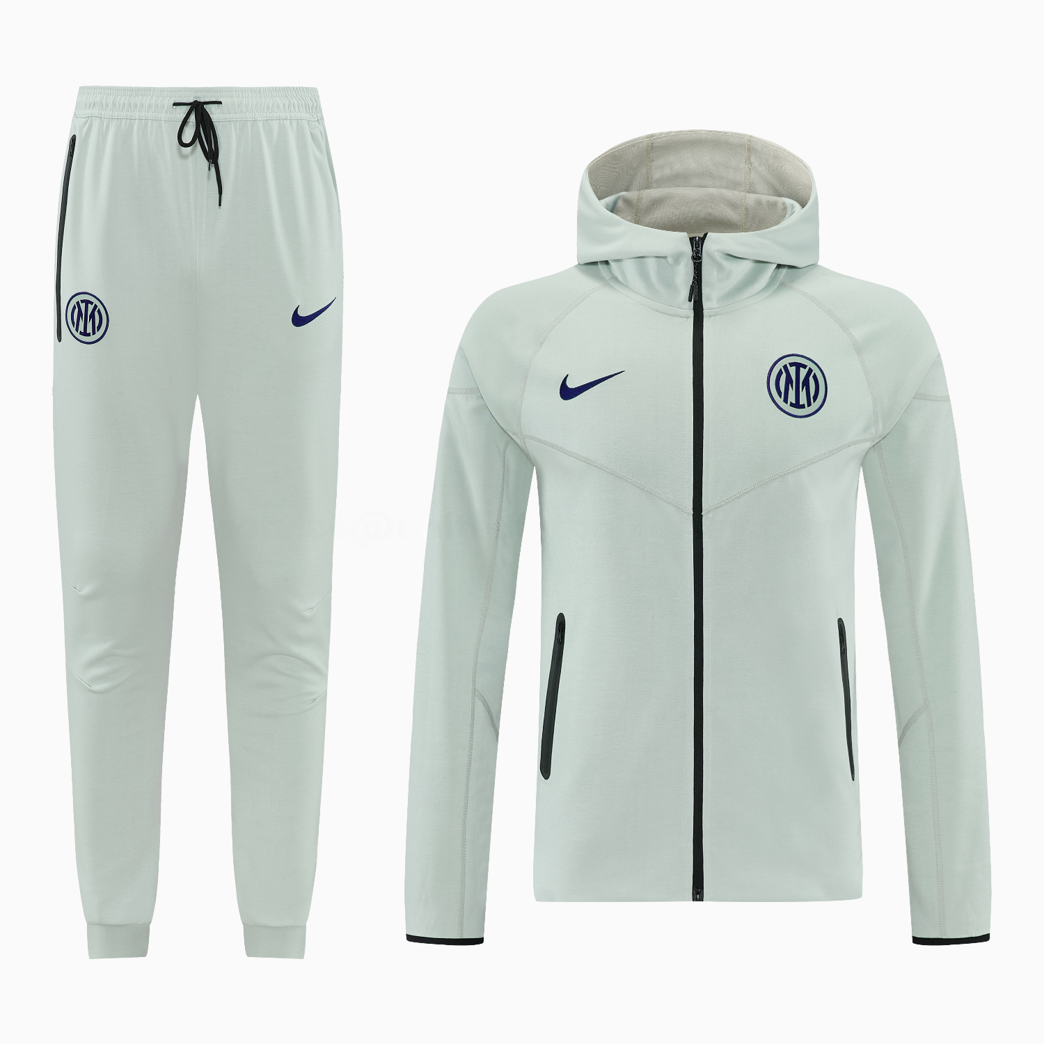 Inter Milan 25-26 Hooded Windbreaker Training Set - Grey Green Top & Pants - UnitedFutballJersey