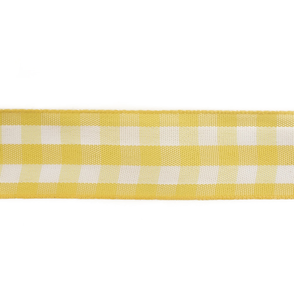 Lemon and Bright White Gingham Woven Ribbon - 1