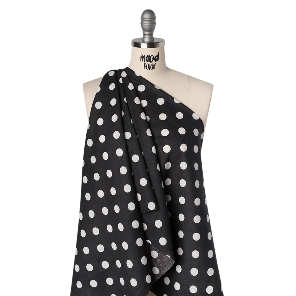 Linen and Cotton Woven Print - Black and Ivory Polka Dots - Famous Australian Designer Deadstock - Joann Fabrics