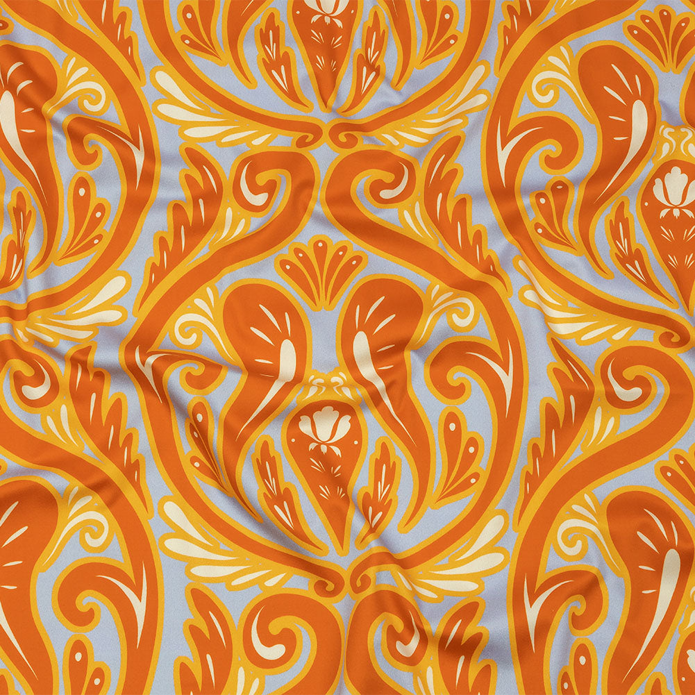 Stretch Cotton Sateen - Orange Ornamental Paisleys - Vacation Vibrations Print - Mood Exclusive Groove Collection - Joann Fabrics
