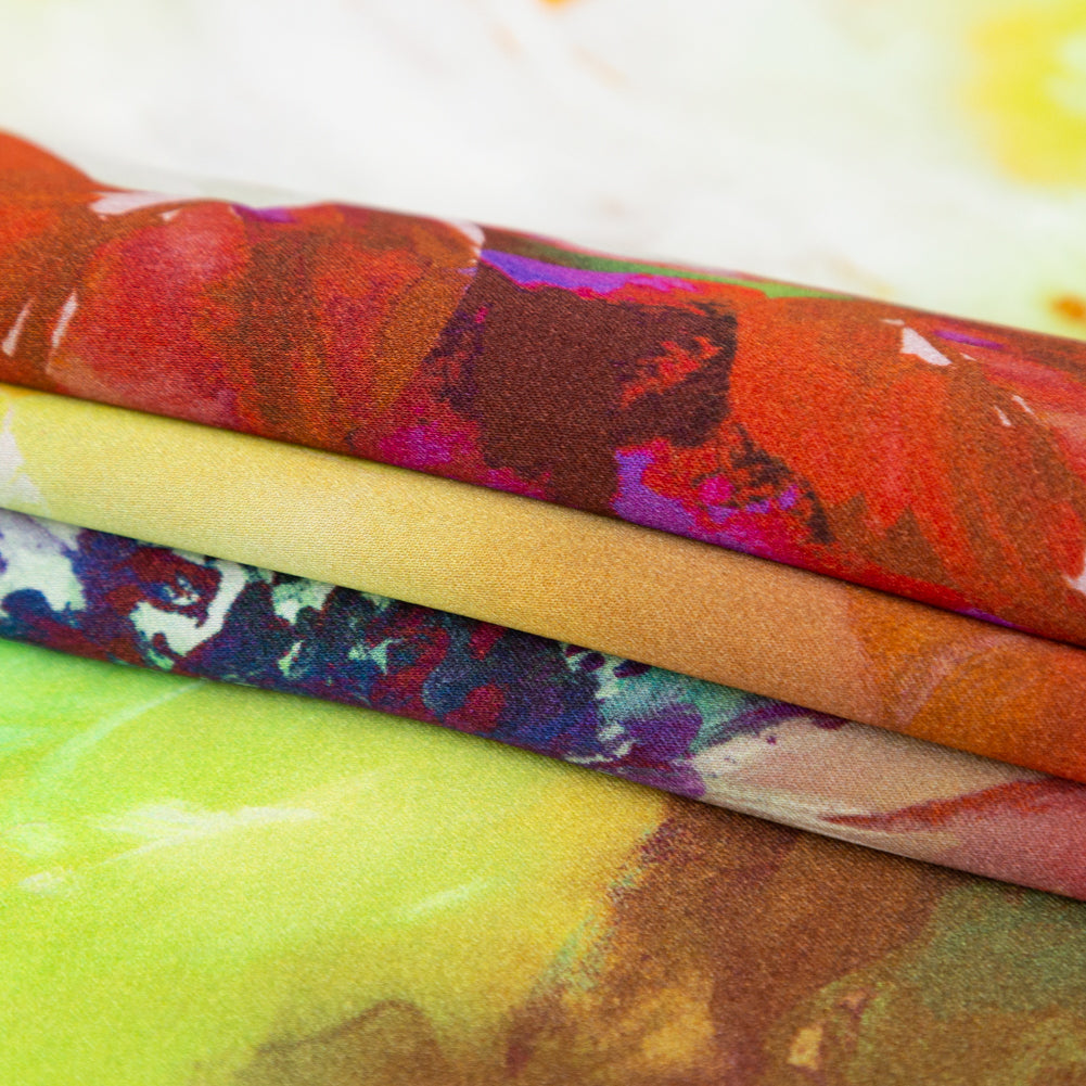 Mood Exclusive Italian Green and Orange Painterly Floral Digitally Printed Silk Charmeuse - Joann Fabrics