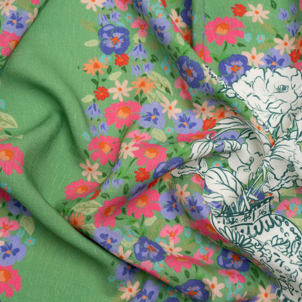 Slubbed Viscose Woven Panel - Green, Red and Blue Floral Blocks - Mood Exclusive Small Things - Joann Fabrics