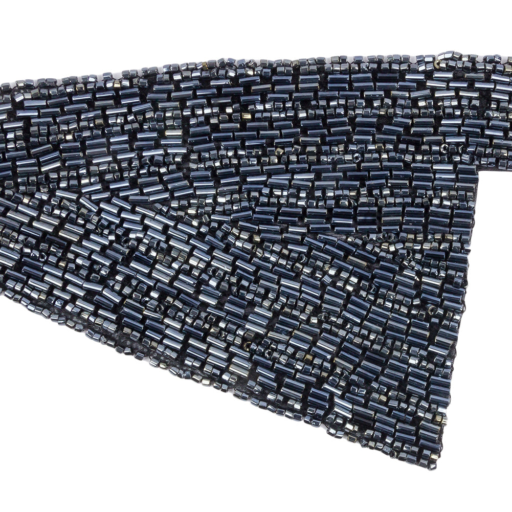 Vintage Gunmetal Geometric Glass Beaded Right Lapel Applique - 13