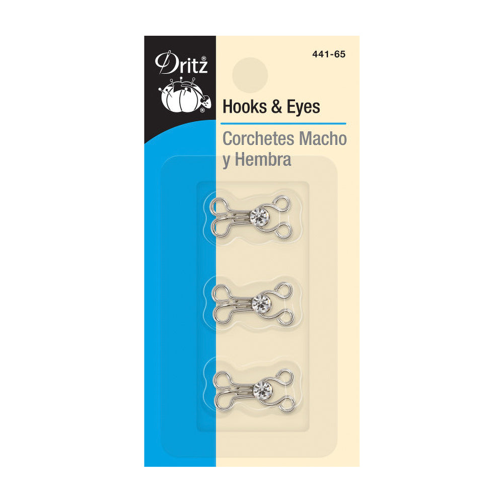 Dritz Decorative Hooks & Eyes with Rhinestones - Nickel - 3 Sets - Joann Fabrics