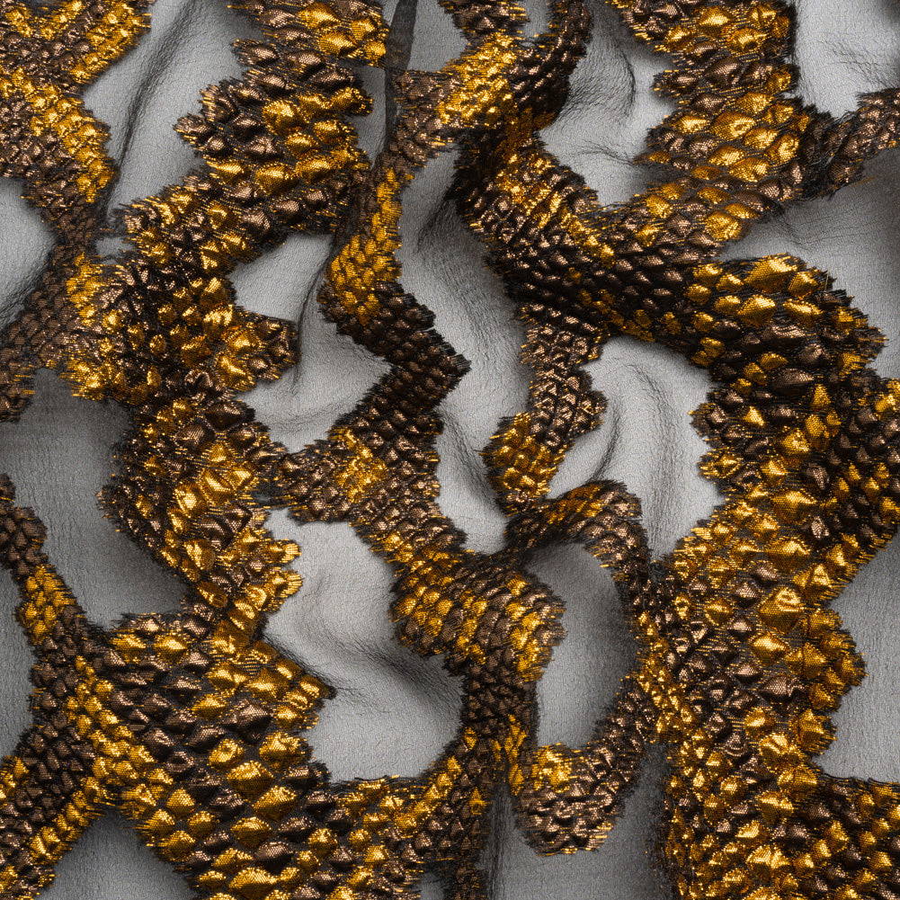 Metallic Gold, Brown and Black Snakeskin Sprawl Burnout Luxury Brocade - Joann Fabrics