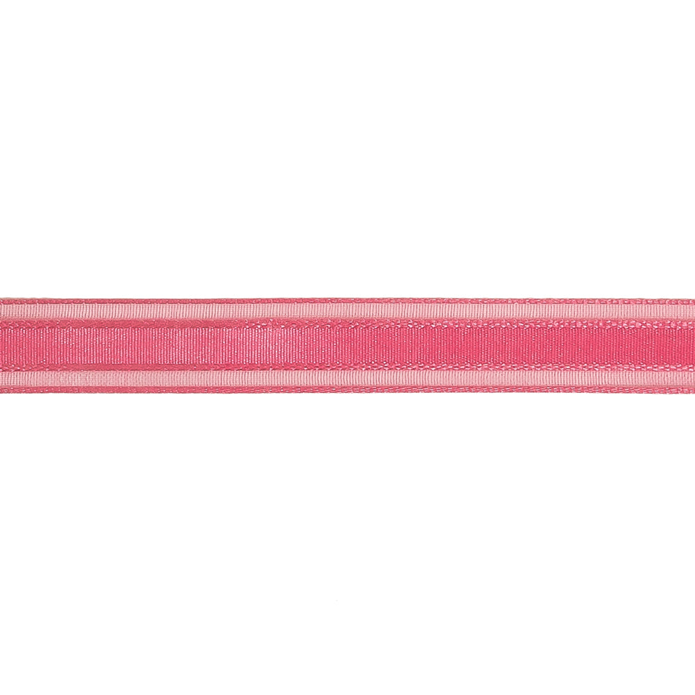 Pink Carnation Woven Ribbon with Sheer Organza Borders - 0.5