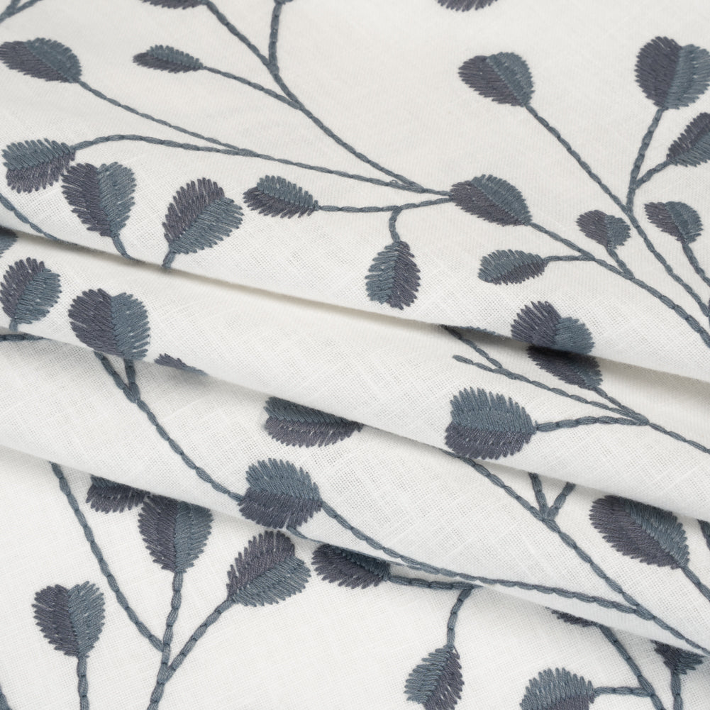 Embroidered Polyester and Cotton Woven - Denim Budding Plants - British Imported - Joann Fabrics