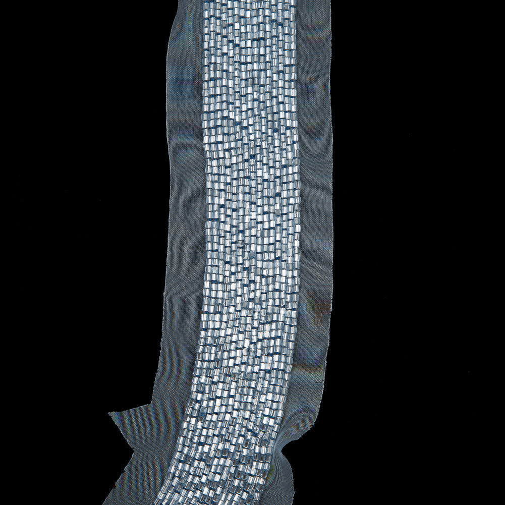 Silver and Periwinkle 2-Piece Beaded Neckline Applique - 16
