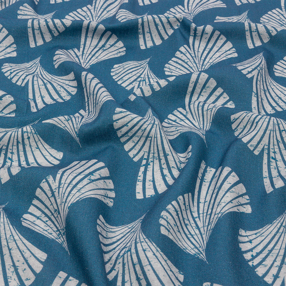 Linen and Rayon Woven - Sky Blue Palm Fans - Paradise Palms Print - Mood Exclusive Palm Beach Collection - Joann Fabrics