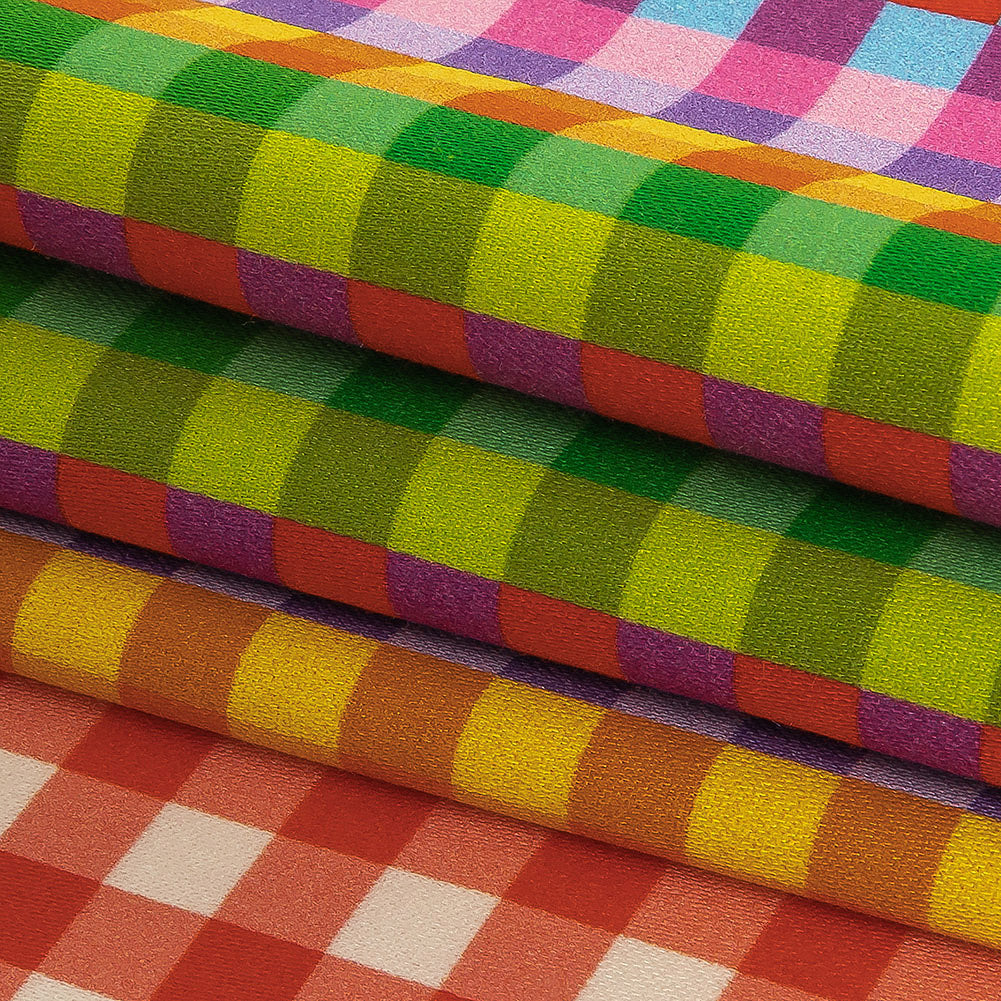 Stretch Cotton Sateen - Rainbow Checkers - Picnic Patisserie Print - Mood Exclusive Sugar Collection - Joann Fabrics