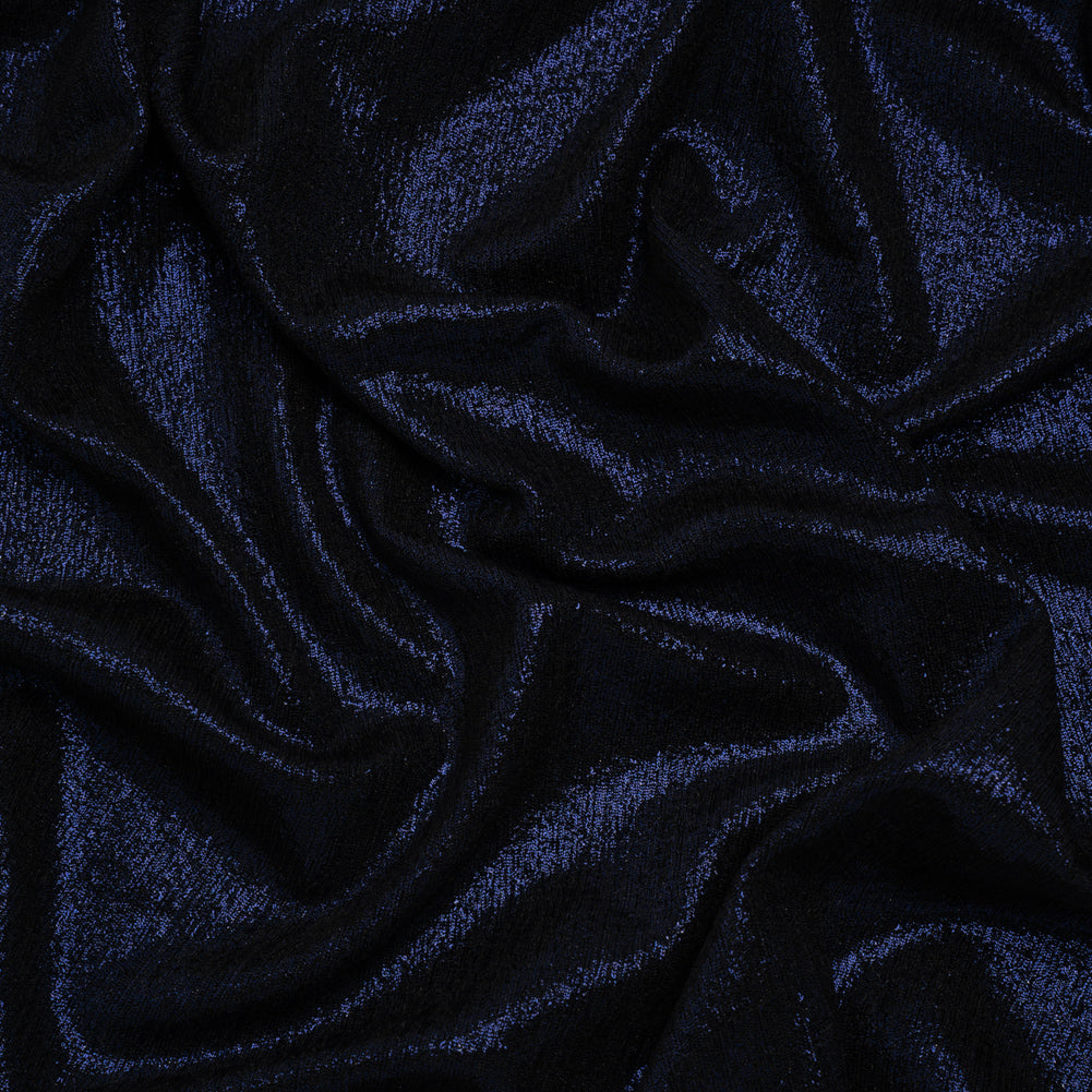 Metallic Foiled Uneven Stretch Rib Knit - Royal Blue on Black - Estelle Collection - Joann Fabrics