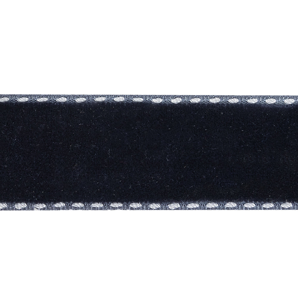Dress Blues and White Side-Stitched Velvet Ribbon - 0.75