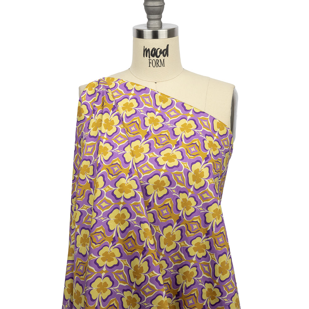 Stretch Cotton Sateen - Purple and Yellow Clovers - Lucky You Print - Mood Exclusive Groove Collection - Joann Fabrics